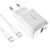 TECH-PROTECT C20W 2-PORT NETWORK CHARGER PD 20W / QC3.0 + TYPE-C CABLE WHITE